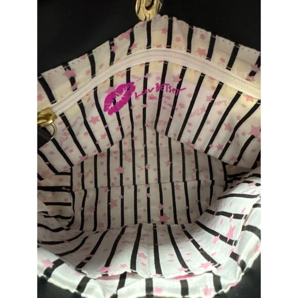 Betsey Johnson Shoulder Bag With Faux Fur Handle Adjustable Strap & Gold Hardwar - Picture 9 of 13